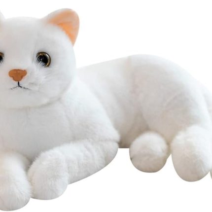12 Inches Simulation Pure White Cat Plush Toy - Real Life White Cat Simulation Plush Toys, Lifelike Cats Doll Kitten Farm Animals Stuffed Toys Black Eyes Birthday Gifts for Kids